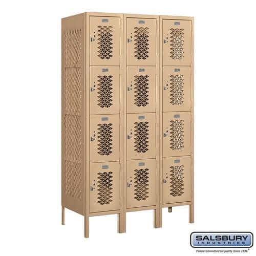 Metal Lockers: Vented Steel Locker - 4 Tier, 3 Wide - Tan - Salsbury Industries