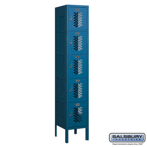 Metal Lockers: Vented Steel Locker - Box Style - 5 Tier, 1 Wide - Blue - Salsbury Industries