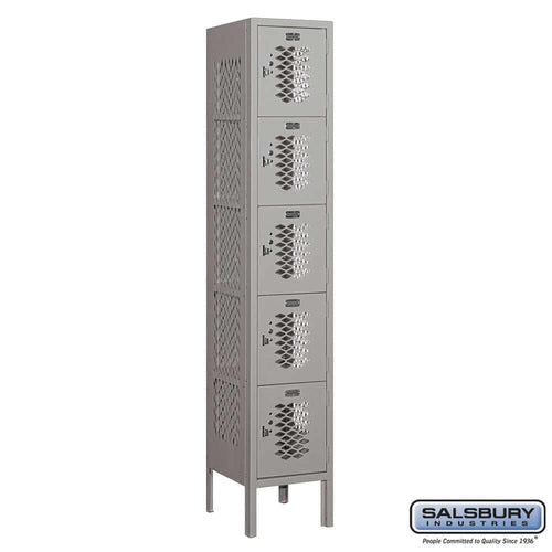 Metal Lockers: Vented Steel Locker - Box Style - 5 Tier, 1 Wide - Gray - Salsbury Industries