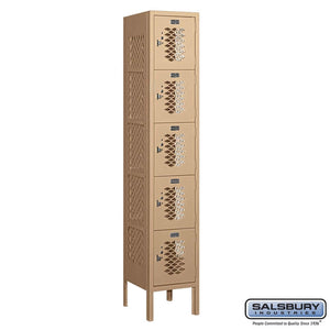 Metal Lockers: Vented Steel Locker - Box Style - 5 Tier, 1 Wide - Tan - Salsbury Industries