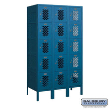 Load image into Gallery viewer, Metal Lockers: Vented Steel Locker - Box Style - 5 Tier, 3 Wide - Blue - Salsbury Industries
