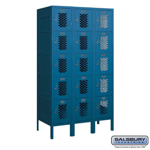 Metal Lockers: Vented Steel Locker - Box Style - 5 Tier, 3 Wide - Blue - Salsbury Industries