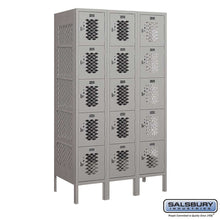 Load image into Gallery viewer, Metal Lockers: Vented Steel Locker - Box Style - 5 Tier, 3 Wide - Gray - Salsbury Industries
