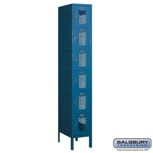 Metal Lockers: Vented Steel Locker - Box Style - 6 Tier, 1 Wide - Blue - Salsbury Industries