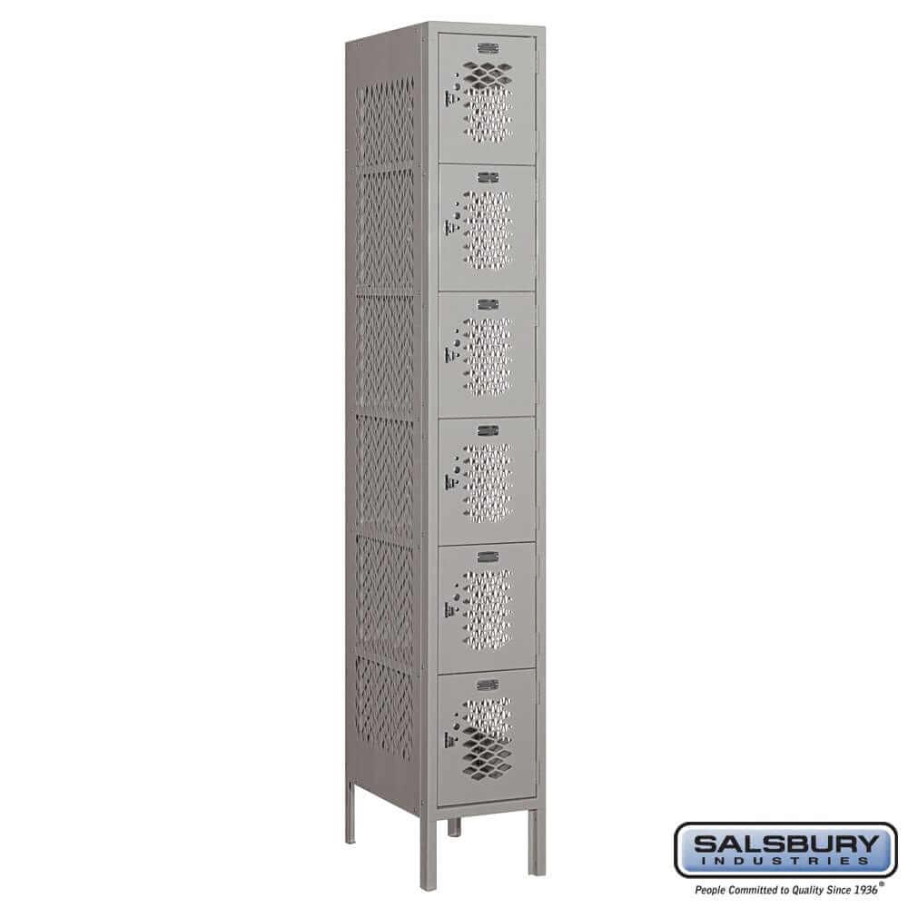 Metal Lockers: Vented Steel Locker - Box Style - 6 Tier, 1 Wide - Gray - Salsbury Industries