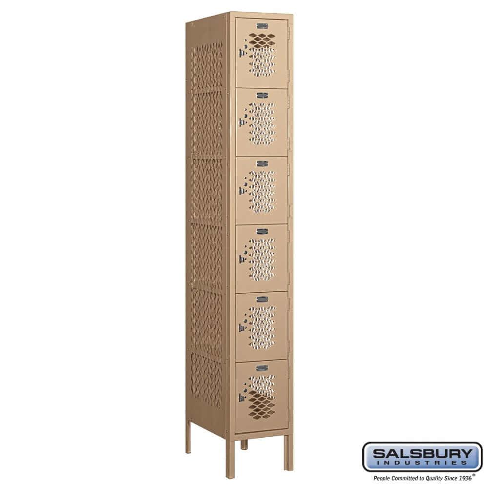 Metal Lockers: Vented Steel Locker - Box Style - 6 Tier, 1 Wide - Tan - Salsbury Industries