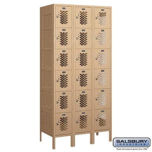 Metal Lockers: Vented Steel Locker - Box Style - 6 Tier, 3 Wide - Tan - Salsbury Industries